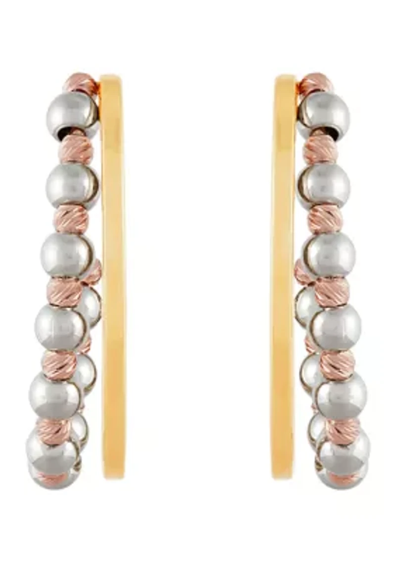 Beads Station J Hoop Earrings in 10K Yellow, White, and Rose Gold