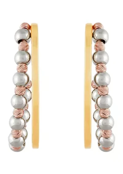 Beads Station J Hoop Earrings in 10K Yellow, White, and Rose Gold