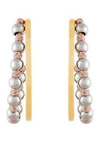 Beads Station J Hoop Earrings in 10K Yellow, White, and Rose Gold