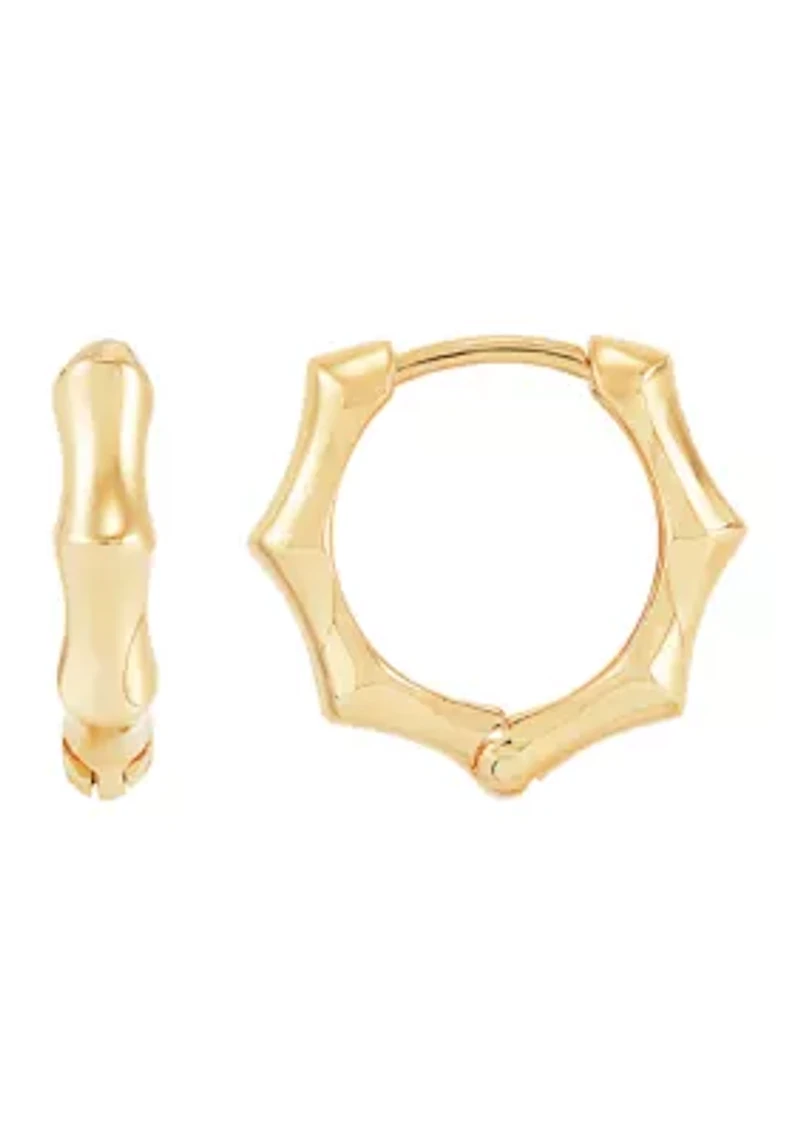 Bamboo Design Huggie Earrings in 10K Yellow Gold