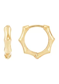 Bamboo Design Huggie Earrings in 10K Yellow Gold