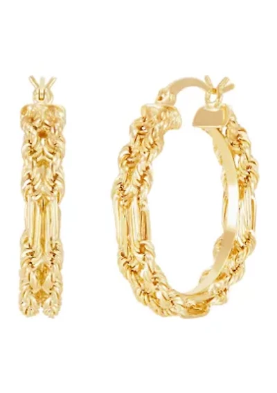 2 Row Hollow Square Milano Hoop Earrings in 10K Yellow Gold