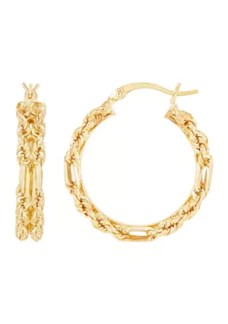 2 Row Hollow Square Milano Hoop Earrings in 10K Yellow Gold