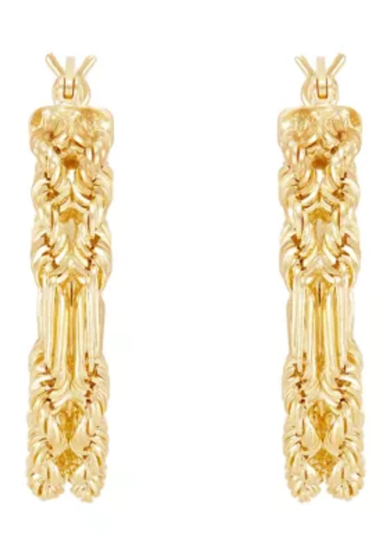 2 Row Hollow Square Milano Hoop Earrings in 10K Yellow Gold