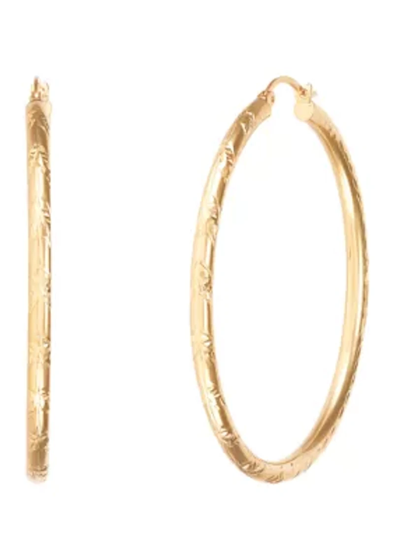 Chevron Cut Tube Hoop Earrings in 10K Yellow Gold