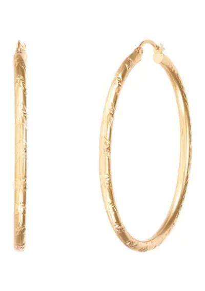 Chevron Cut Tube Hoop Earrings in 10K Yellow Gold