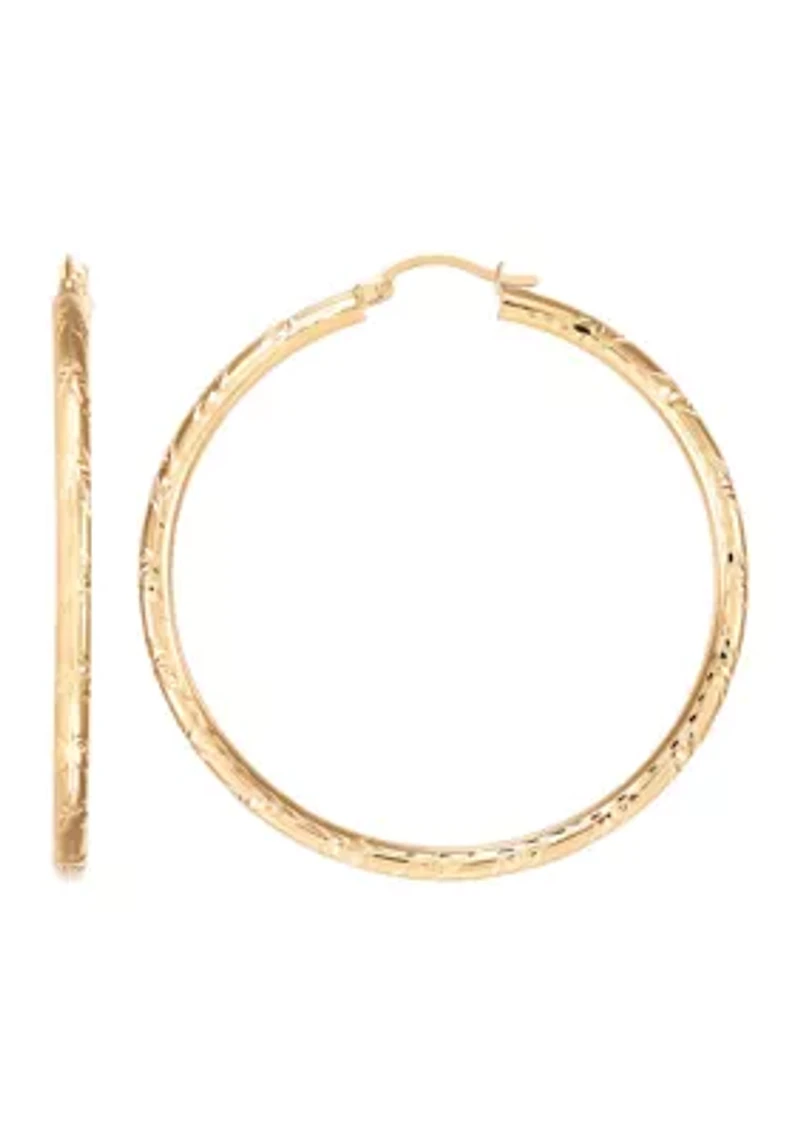 Chevron Cut Tube Hoop Earrings in 10K Yellow Gold