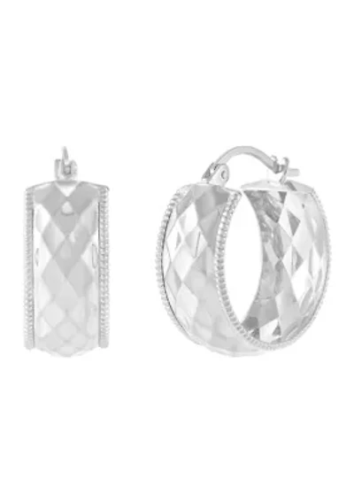 Diamond Shape Flex Hoop Earrings in 10K White Gold