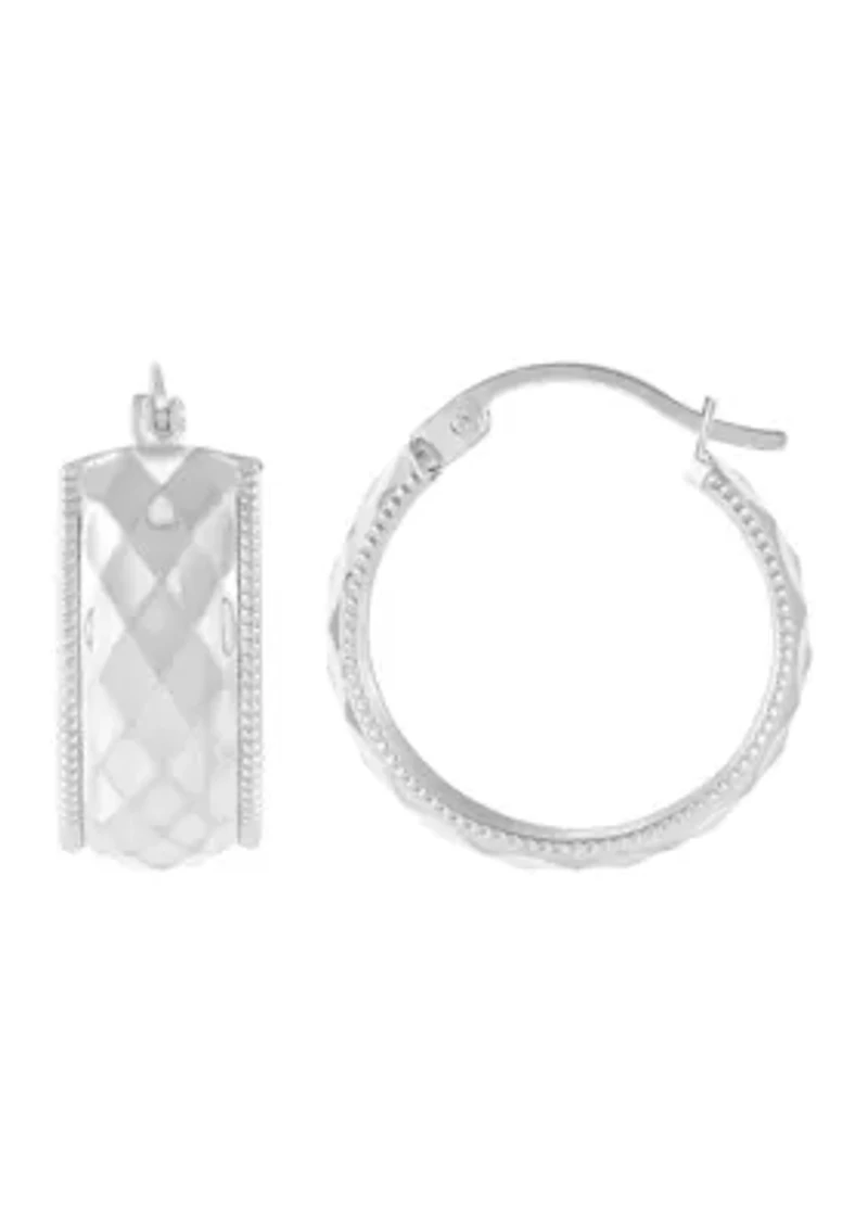 Diamond Shape Flex Hoop Earrings in 10K White Gold
