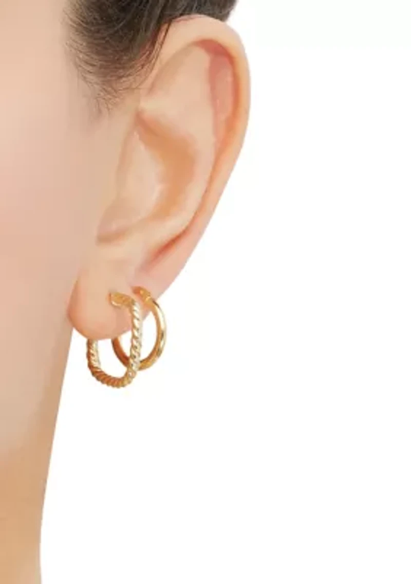 Tube Hoop Earrings Set in 10K Yellow Gold