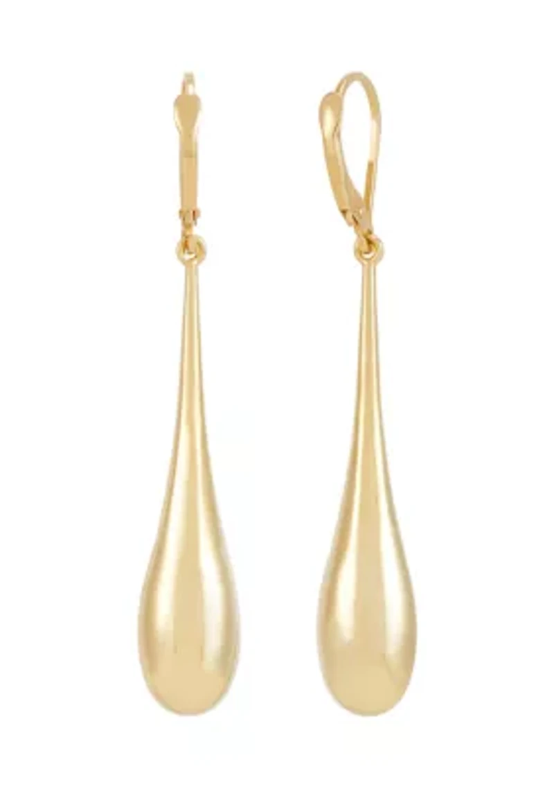 Long Tear Drop Dangle Earrings in 10K Yellow Gold