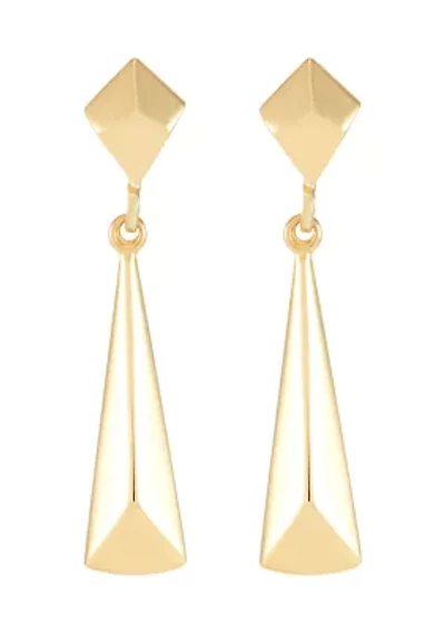 Long Triangle Dangle Rhombus Stud Earrings in 10K Yellow Gold
