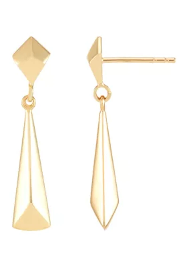 Long Triangle Dangle Rhombus Stud Earrings in 10K Yellow Gold
