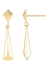 Long Triangle Dangle Rhombus Stud Earrings in 10K Yellow Gold