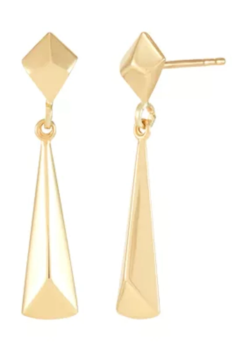 Long Triangle Dangle Rhombus Stud Earrings in 10K Yellow Gold