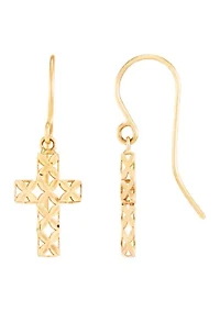 Pierced Cross Dangle Earringsi in 10K Yellow Gold