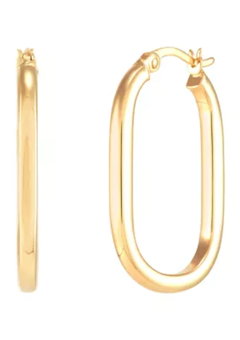 Oval Square Tubing Hoop Earrings in 10K Yellow Gold