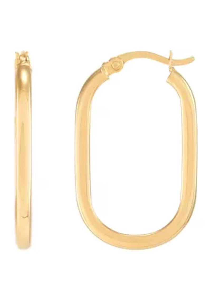 Oval Square Tubing Hoop Earrings in 10K Yellow Gold