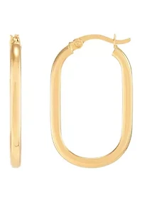 Oval Square Tubing Hoop Earrings in 10K Yellow Gold