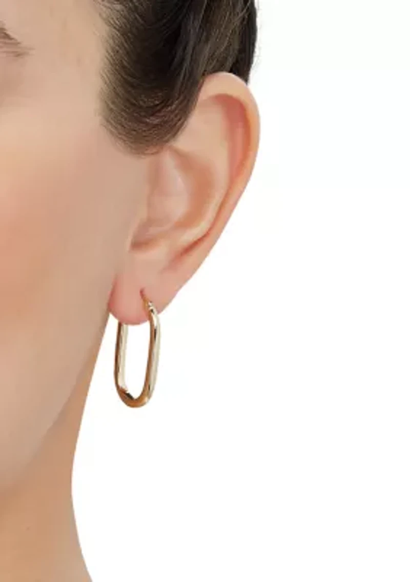 Oval Square Tubing Hoop Earrings in 10K Yellow Gold