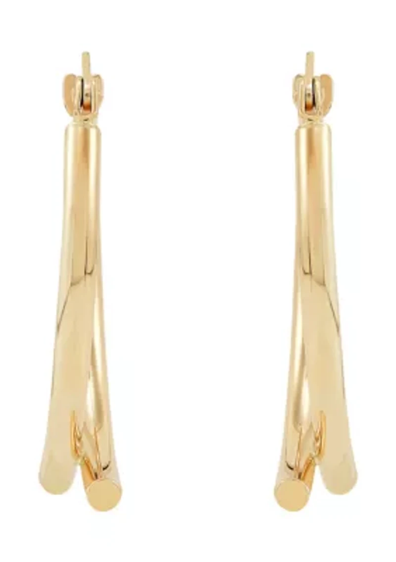 Double Tube Wishbone Hoop Earrings in 10K Yellow Gold