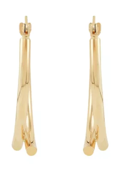 Double Tube Wishbone Hoop Earrings in 10K Yellow Gold