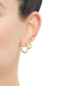 Tube J Hoop and Ball Studs Earring Set in 10K Yellow Gold