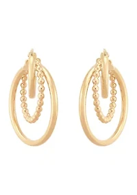 Beaded and Round Tubing 3 Row Grad Hoop Earrings in 10K Yellow Gold