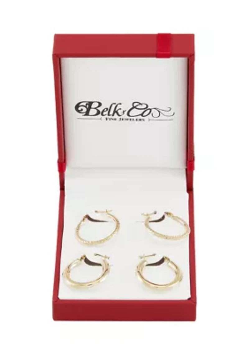 Round Hoop and Shrimp Hoop Earrings Set in 10K Yellow Gold