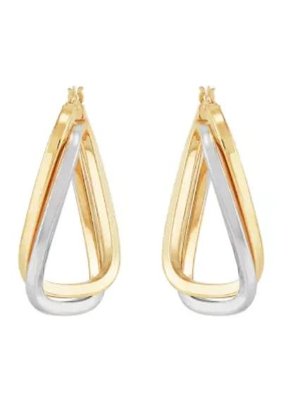 Double Rows Twist Hoop Earrings in 10K Yellow and White Gold