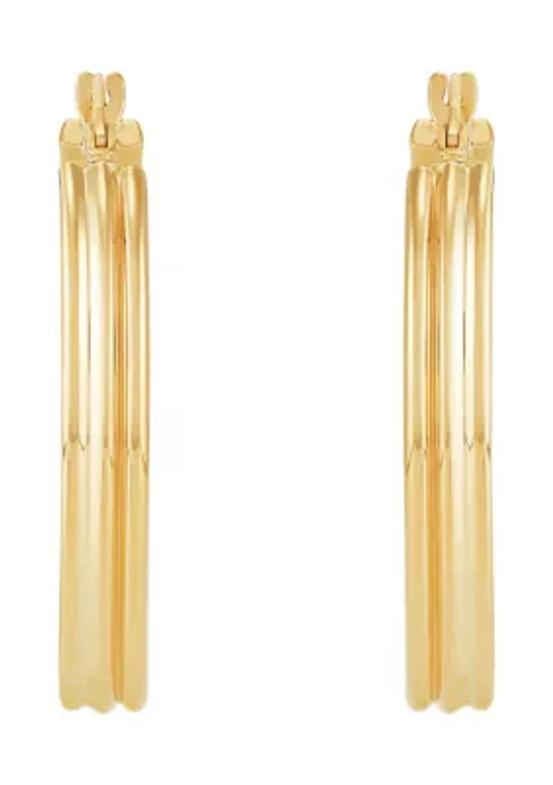 Ribbed Tubing Oval Hoop Earrings in 10K Yellow Gold