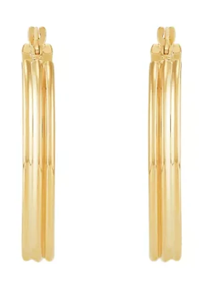 Ribbed Tubing Oval Hoop Earrings in 10K Yellow Gold