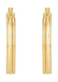 Ribbed Tubing Oval Hoop Earrings in 10K Yellow Gold