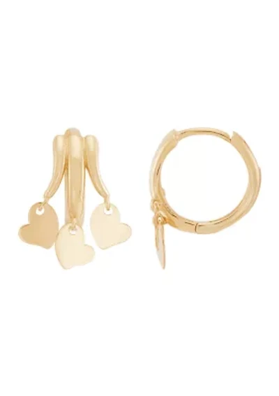 Heart Dangle Hoop Earrings in 10K Yellow Gold