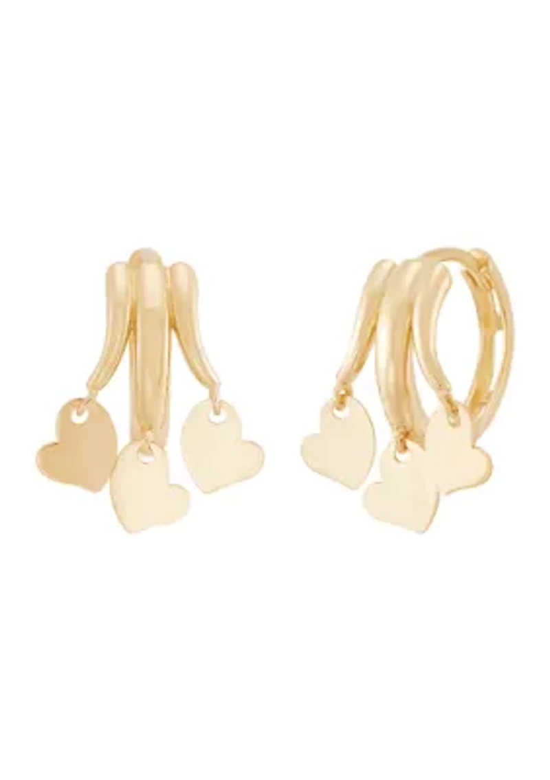 Heart Dangle Hoop Earrings in 10K Yellow Gold