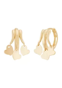 Heart Dangle Hoop Earrings in 10K Yellow Gold
