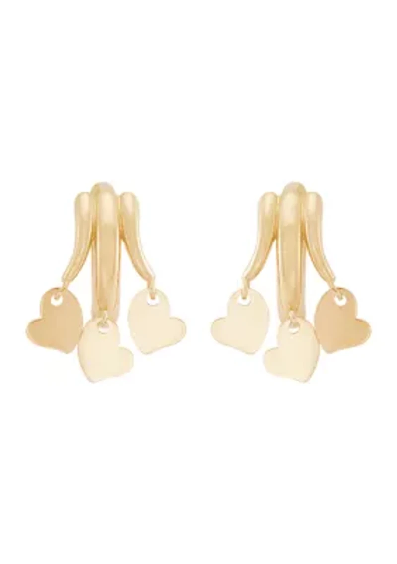 Heart Dangle Hoop Earrings in 10K Yellow Gold