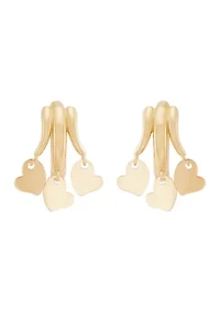 Heart Dangle Hoop Earrings in 10K Yellow Gold