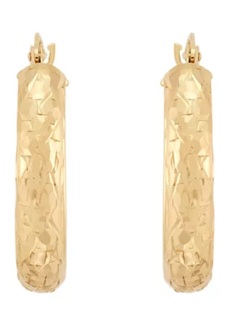 Trillion Cut Tube Hoop Earrings in 10K Yellow Gold