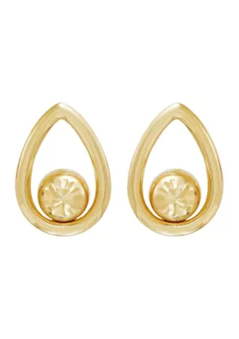 Center Beads Teardrop Earrings in 10K Yellow Gold