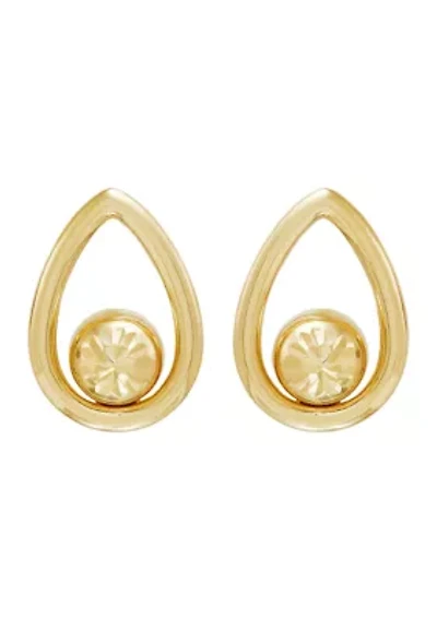 Center Beads Teardrop Earrings in 10K Yellow Gold