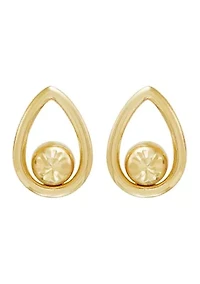 Center Beads Teardrop Earrings in 10K Yellow Gold