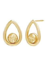 Center Beads Teardrop Earrings in 10K Yellow Gold