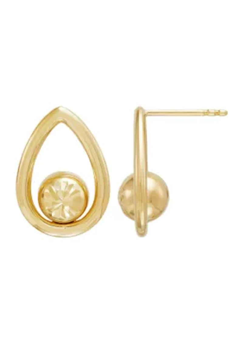 Center Beads Teardrop Earrings in 10K Yellow Gold