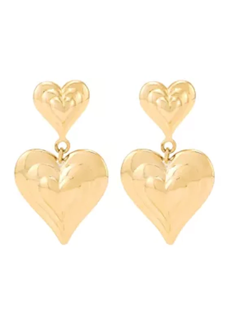 Double Heart Dangle Earrings in 10K Yellow Gold