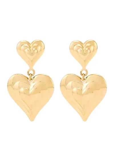 Double Heart Dangle Earrings in 10K Yellow Gold