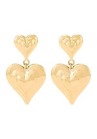 Double Heart Dangle Earrings in 10K Yellow Gold