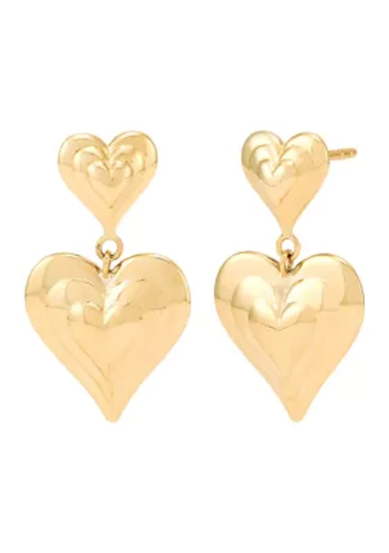 Double Heart Dangle Earrings in 10K Yellow Gold