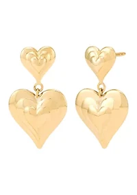 Double Heart Dangle Earrings in 10K Yellow Gold