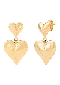 Double Heart Dangle Earrings in 10K Yellow Gold